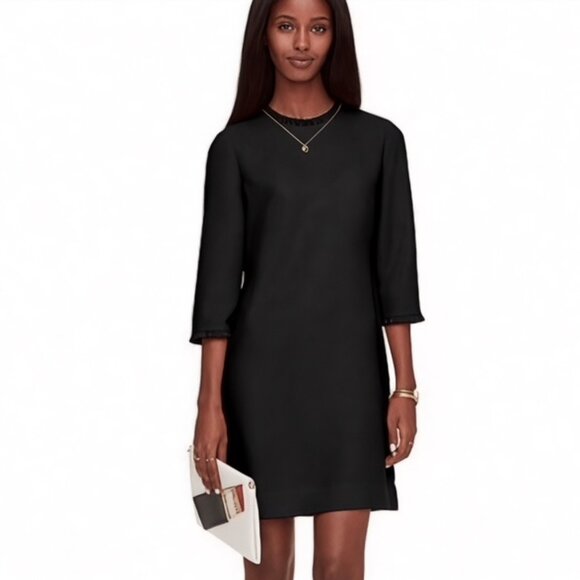 kate spade Dresses & Skirts - Kate Spade Size 12 Crewneck 3/4 Ruffle Cuff Sleeve Black Dizzy Dress